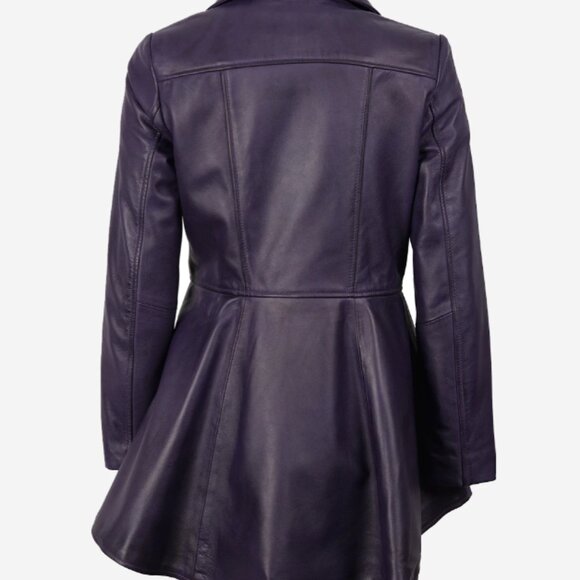 Women's Purple Asymmetrical Leather Peplum Jacket NWOT Sz M - Picture 4 of 12